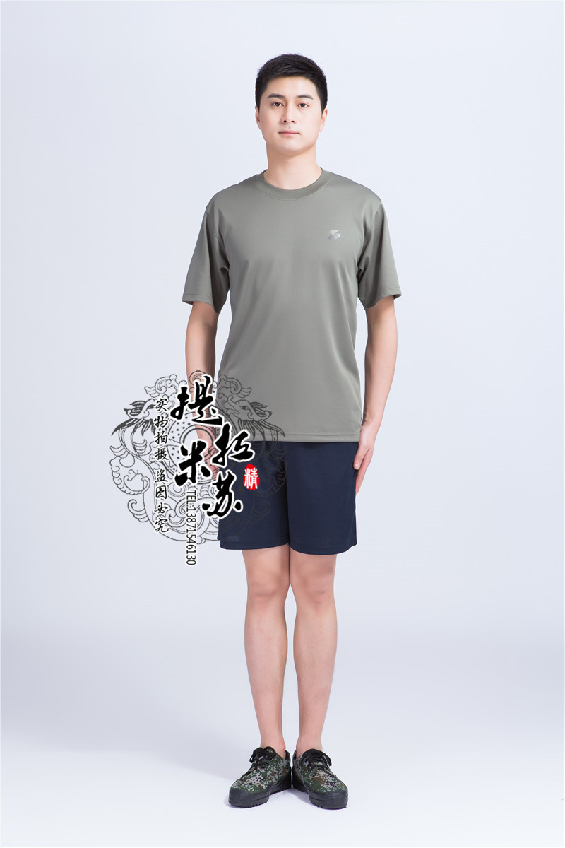 陆军训练服正品 07体能训练服速干衣t恤短裤套装灰色圆领t恤衫