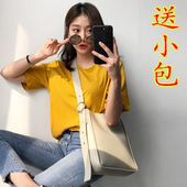 简约纯色休闲单肩斜挎包ins小气质圆扣子母水桶包女 韩国2017新款