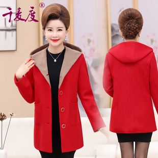 今日特价_中年女装毛呢外套40-50岁春秋装连