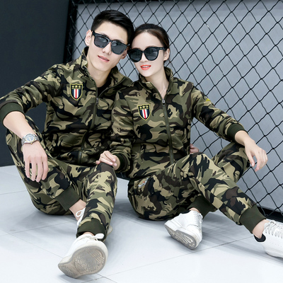 迷彩服三件套男女加绒加厚秋冬情侣套装军装户外水兵舞广场舞服装