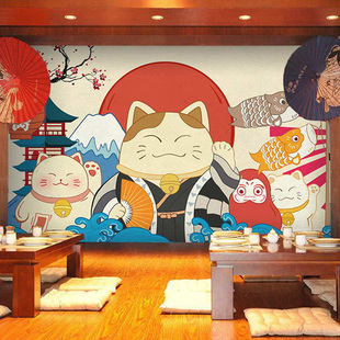 日式和风卡通招财猫墙纸寿司料理 卡通世界