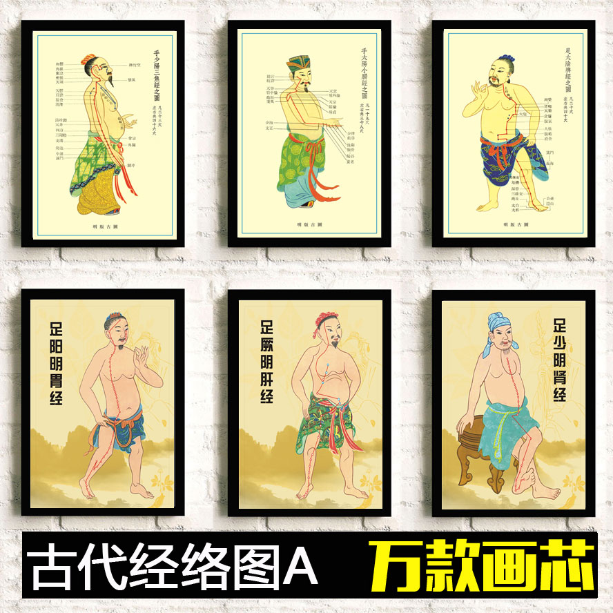十二经络图 手少阴心经图人体经络穴位挂画卷轴画中医