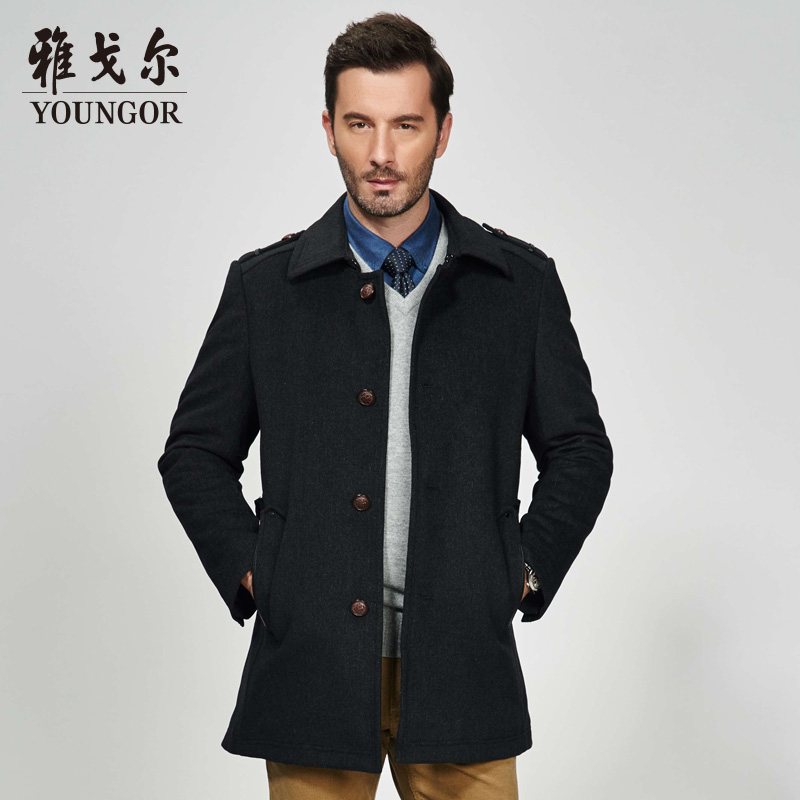 youngor/雅戈尔 冬季男士羊毛呢大衣商务休闲深灰色外套男dy001