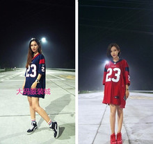 篮球服女嘻哈HIPHOP橄榄球服街舞t恤中长款 学生棒球衣 bf原宿大码