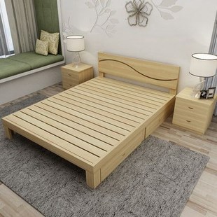 北欧日式纯全实木床双人床1.5米单人床1.8米大松木床卧室简约家具