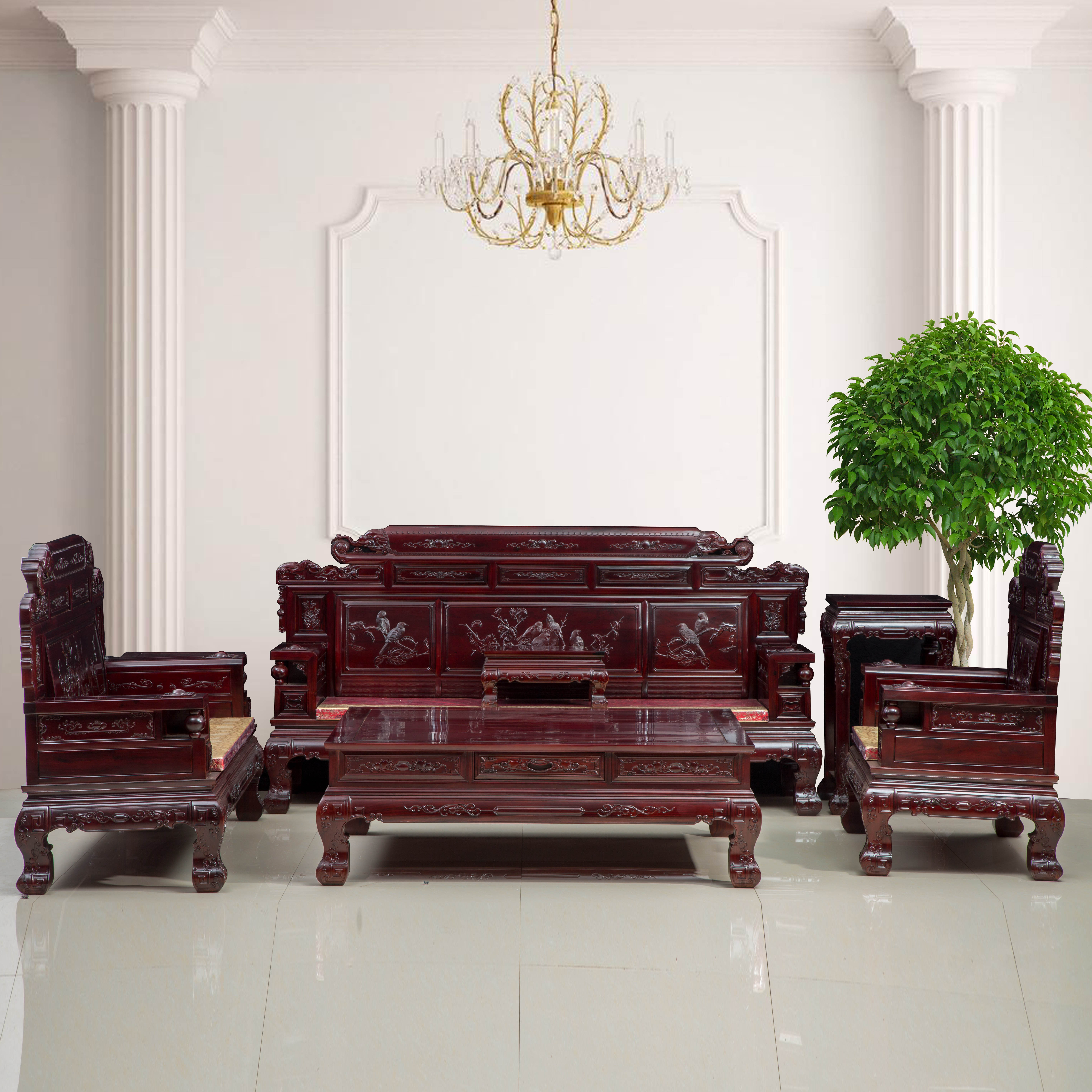 年年红木家具客厅中式实木沙发组合红木NNHM010 - 逛蠡口
