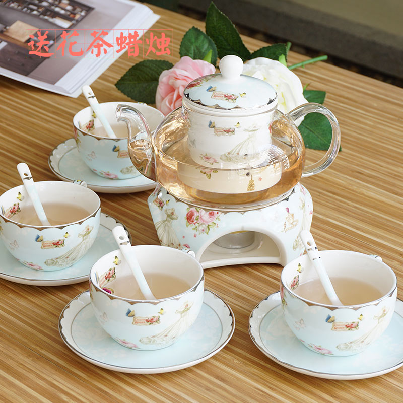 欧式陶瓷玻璃花茶茶具套装耐热花茶壶加热煮花草水果下午茶杯整套