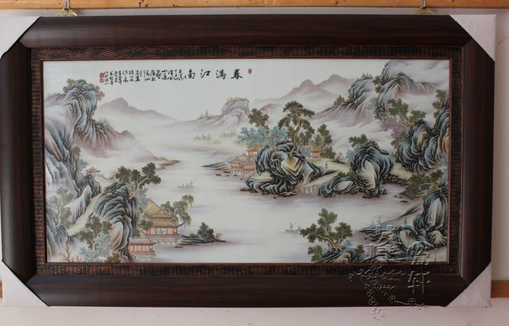 景德镇陶瓷瓷板画 春满江南 名人名家瓷板画手绘粉彩山水万新华