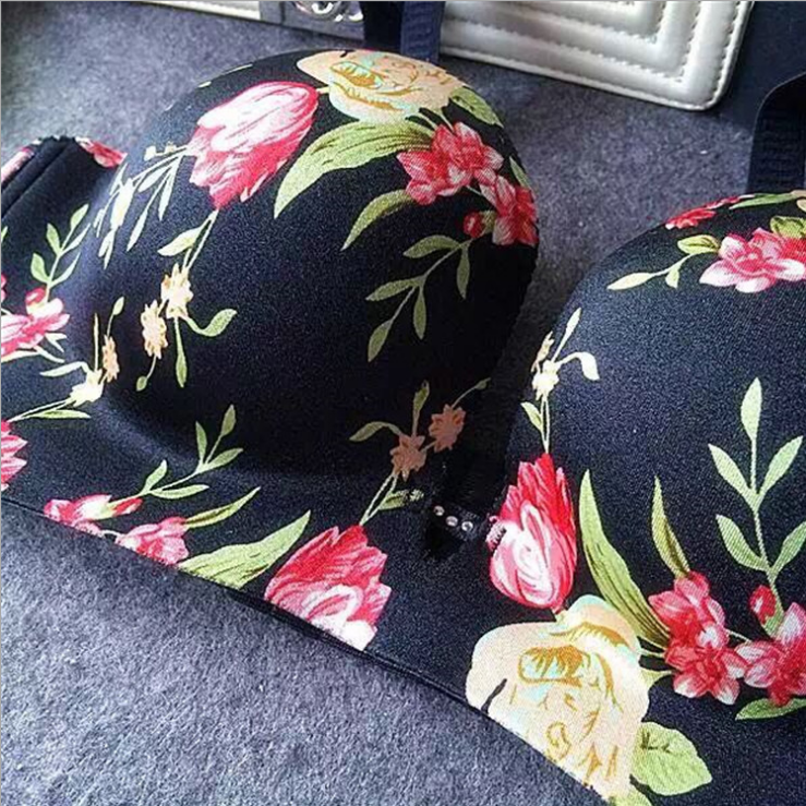 环保套装文胸性感黑色蔷薇花nb玫瑰花软钢聚拢内衣 文胸套装 花带狗