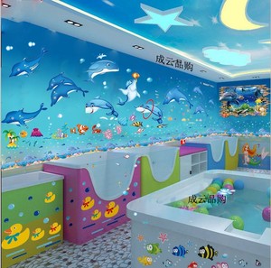 婴儿浴室玻璃门可爱装 儿童卡通婴幼儿游泳馆