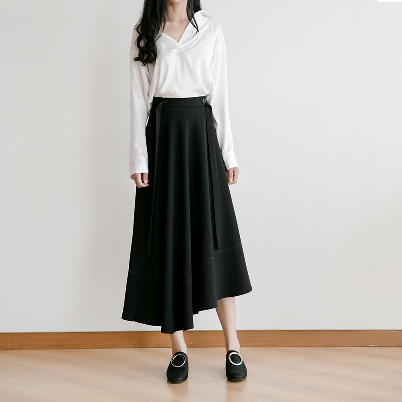 黑色显瘦高腰休闲韩版百搭半身裙长裙中长款不规则秋冬新款a字裙