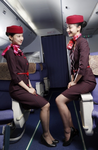 全新真品上航上海航空空姐空乘乘务员夏装衬衣连衣裙枣红色竖条纹