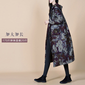 加厚夹棉风衣外套花棉祆 民族风女装 包邮 棉麻棉衣中长款 180斤大码