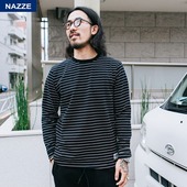 百搭简约男装 居家打底衫 日系休闲条纹海魂衫 T恤男士 长袖 nazze