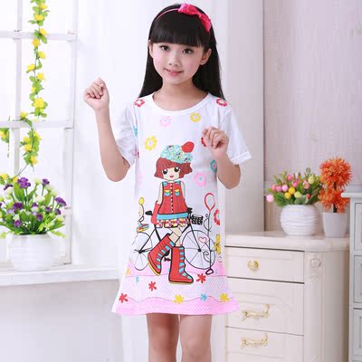 儿童睡衣女童睡裙夏款纯棉连衣裙 小孩卡通公
