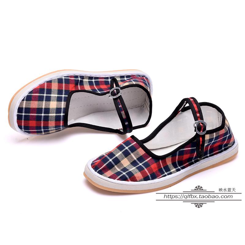 3双包邮方口搭袢护士鞋格子防滑手工布鞋复古