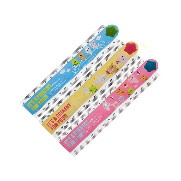 得力6225卡通创意折叠直尺 30cm 尺子 彩色波浪线塑料