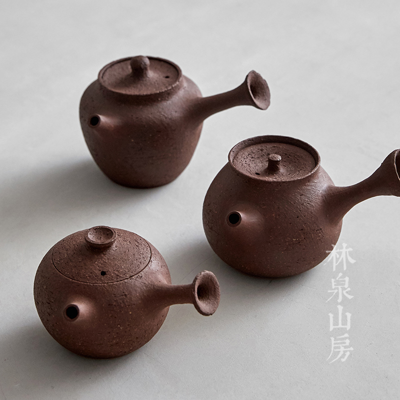 林泉山房宜兴全手工紫砂粗陶日式侧把壶急须壶茶壶功夫茶具泡茶壶