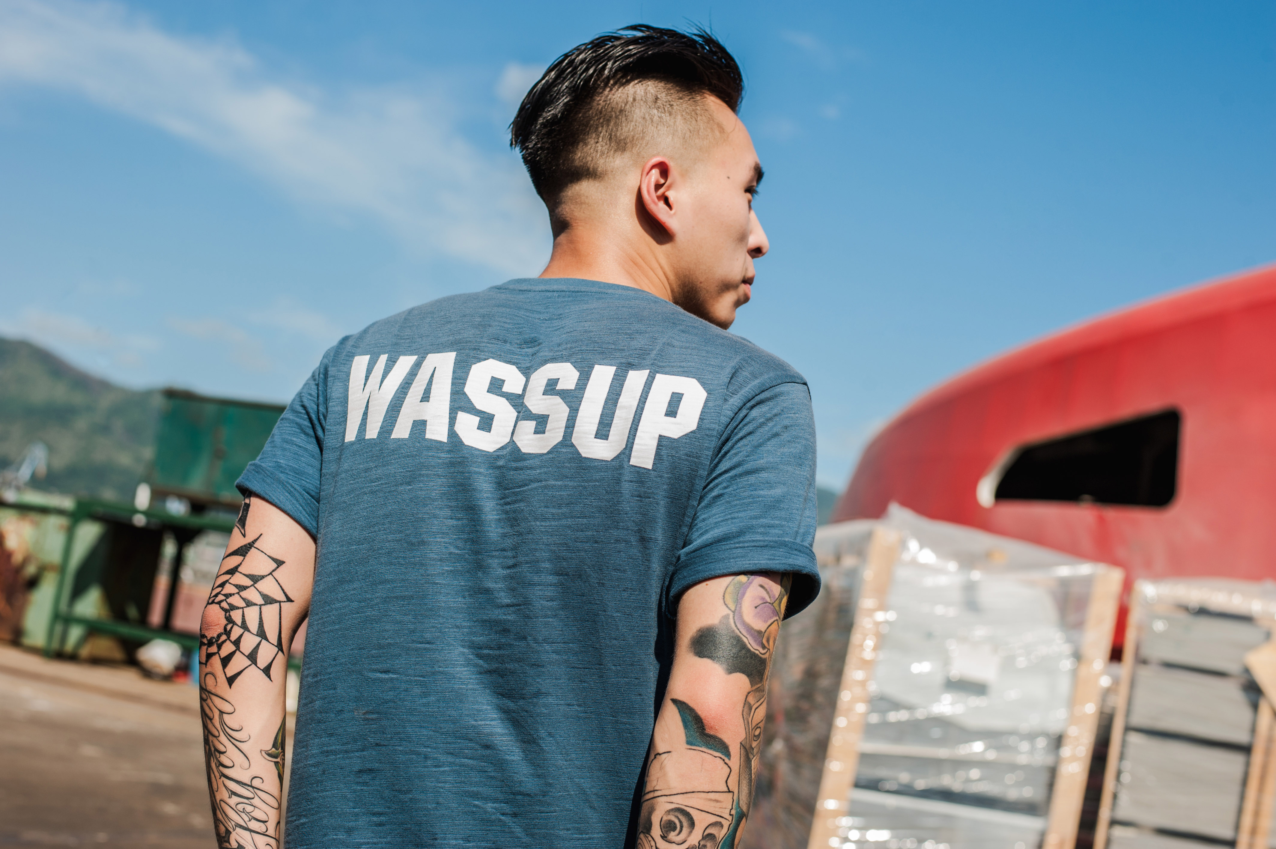 【现货】wassup 2016ss 一周年 蓝灰 双色 竹节棉 圆领 短袖 tee