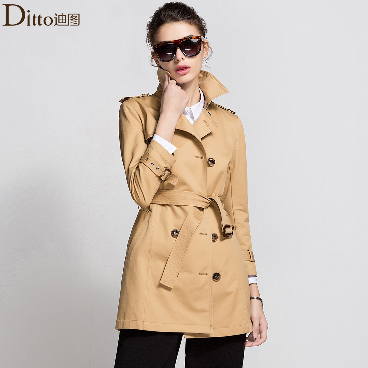 迪图秋装韩版双排扣中长款风衣外套女春秋20