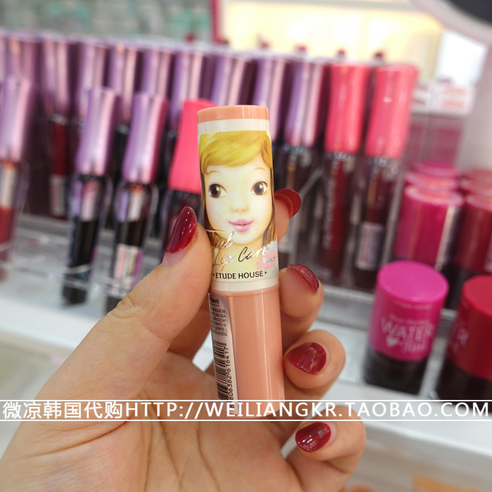 韩国etudehouse爱丽小屋唇膏超可爱娃娃头淡彩高保湿润唇膏蜜桃味