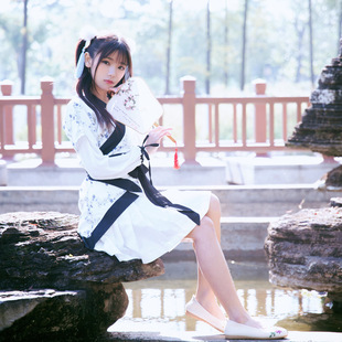 2017新款汉服改良清软妹曲裾元素少女双子显瘦修身汉风时装假两件