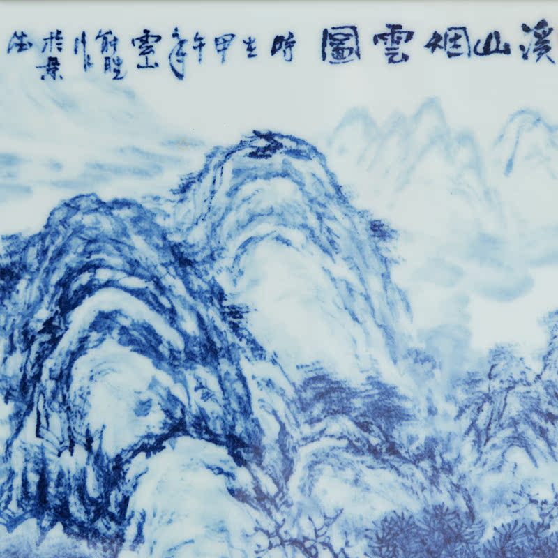 景德镇陶瓷器名家名作青花瓷手绘溪山烟云图瓷板壁画家居客厅工艺