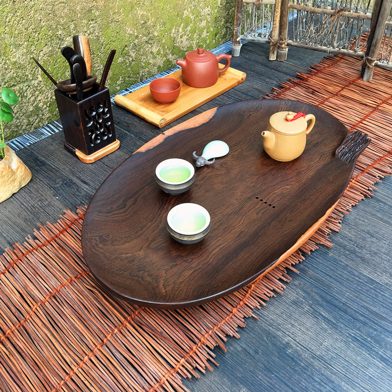 黑檀木茶盘 实木 茶台 鸡翅木茶具茶海 整块实木黑檀木茶盘 简约