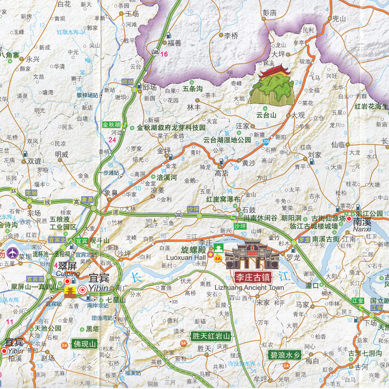四川省宜宾市地图 自驾游 自助游 骑行地图 详细到乡镇 旅游路线地图