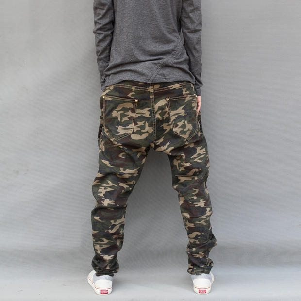 小脚哈伦裤大裆跨裤男大码裤锥形迷彩宽松胖子