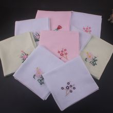 淑女刺绣 擦汗巾老人手帕 纯白绣花手巾 全棉手绢 女士纯棉手帕