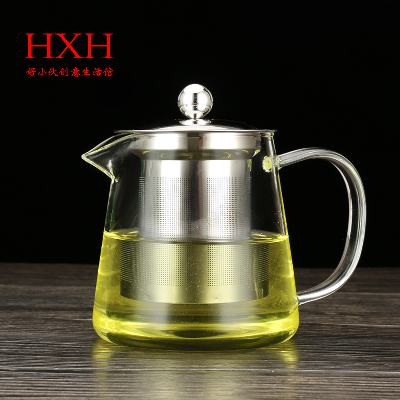防爆裂 好小伙耐热玻璃不锈钢过滤花茶壶功夫红茶具泡茶杯冲茶器