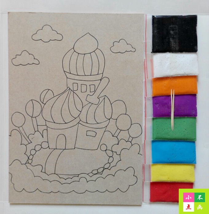 小不点彩泥画 手工画 木板画彩泥画 花泥画diy 纸浆泥