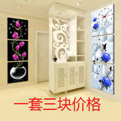 饰画竖版 抽象花瓶 无框画挂钟三联画钟表创意艺术时针客厅玄关装