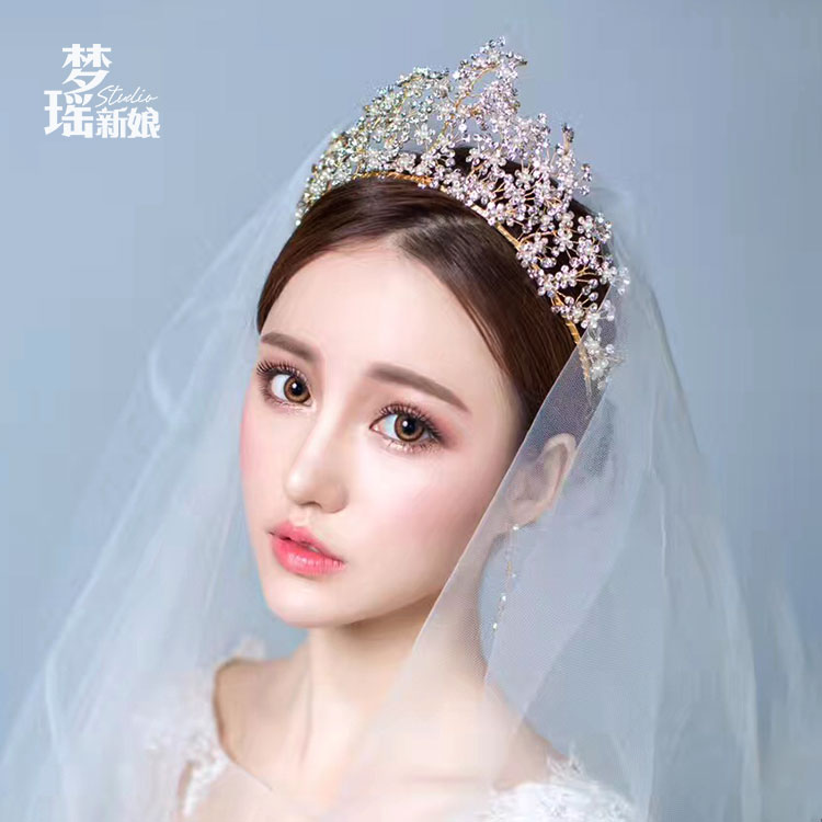 日韩简约唯美水晶珍珠皇冠新娘婚礼纱造型摄影时尚气质配头饰品