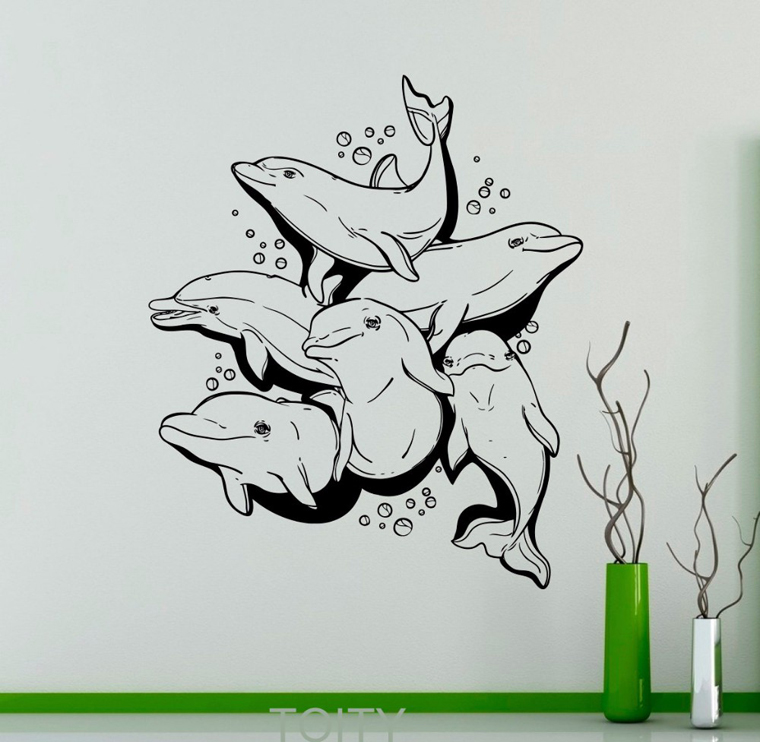 欢乐的海豚们墙贴画可爱海洋动物背景墙装饰画墙纸儿童房贴纸壁画