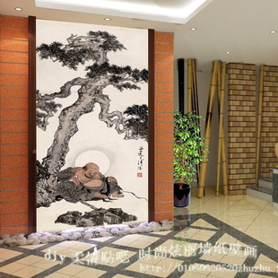 rq佛像佛祖菩萨大型壁画壁纸客厅书房玄关过道背景墙中式无缝墙纸