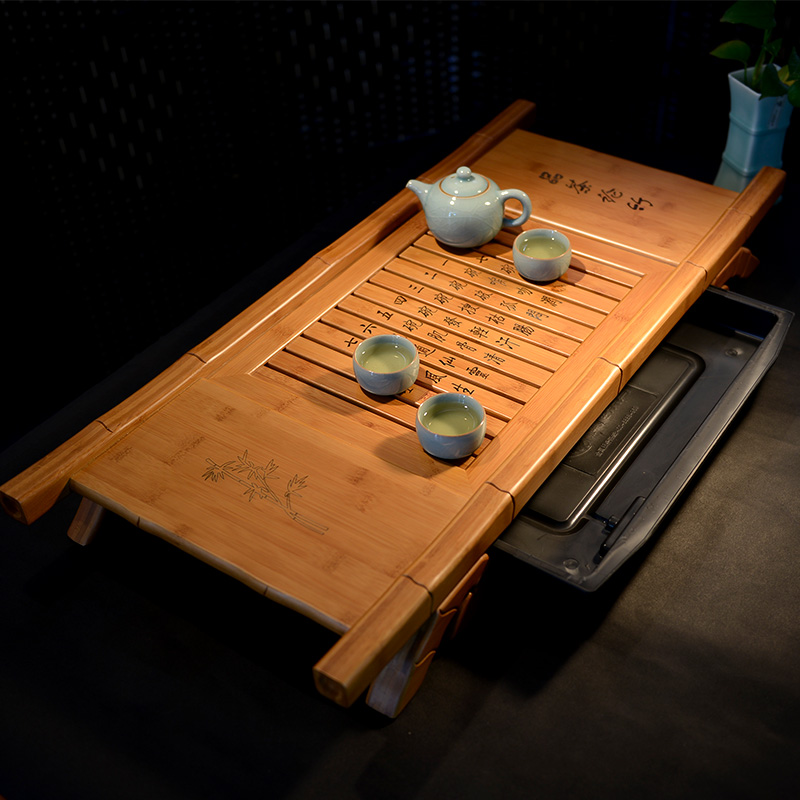 祥福 孟宗竹排水蓄水式两用 大号茶托 特价竹制茶海茶台 品茶论竹