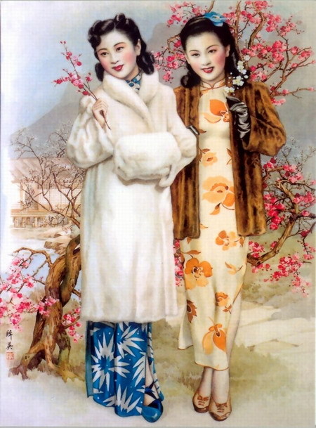 老上海月份牌美女画老广告 民国旗袍美人旧海报 酒吧客栈装饰画