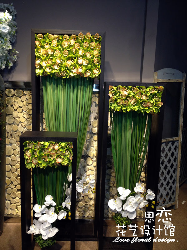 现代简约客厅玄关花艺雅致屏风禅意陶缸大型整体落地花艺摆件饰品