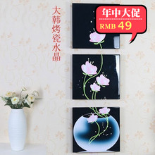 纯正大韩烤瓷水晶画 饰画挂画墙画壁画 三联竖版装 卧室客厅餐厅