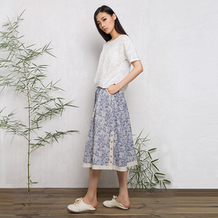 夏季新款CABUDYE\/黛艺民族风女裙高腰开叉