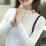 秋冬新款韩版花边套头毛衣女长袖短款针织衫半高领修身打底衫上衣