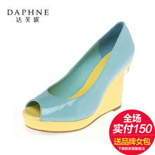 凉鞋 达芙妮专柜鱼嘴鞋 浅口圆头高坡跟优雅拼色女单鞋 新款 Daphne