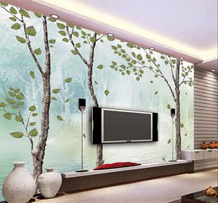 怀旧抽象手绘大树剪影 电视背景墙无缝墙画沙发客厅壁纸壁画 麋鹿