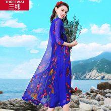 三纬2017夏装新款女装桑蚕丝印花宽松A版显瘦中长款真丝连衣裙图片