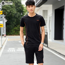 健身两件套 休闲短袖 运动套装 五分短裤 夏季晨跑步服运动衣服装 男士