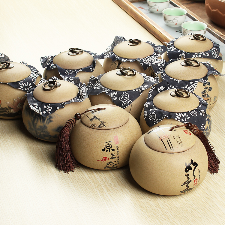中逸 粗陶茶叶罐 陶瓷醒茶罐 密封罐 中号普洱茶叶包装礼盒 特价