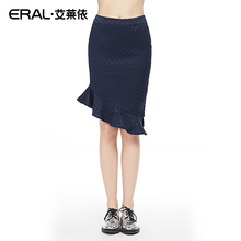 ERAL/艾莱依春装高腰包臀显瘦斜荷叶边半身裙37004-ECAA图片