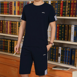 2017夏季新款男士休闲运动套装跑步服透气纯棉短袖短裤两件套男薄